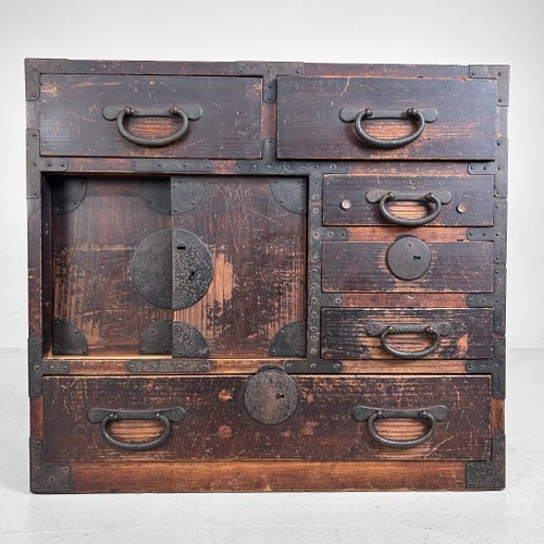 Small Antique Japanese Ko-Choba Tansu Merchant's Chest, 1890-1915
