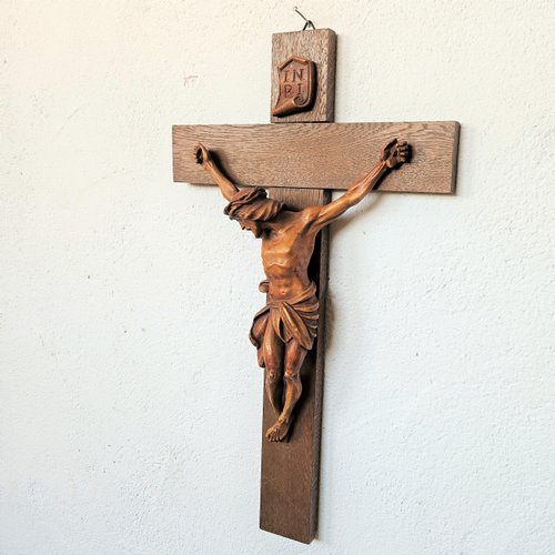 Crucifix Jesus Christ Cross Wall Cross, 1890s, Wood and Plaster
