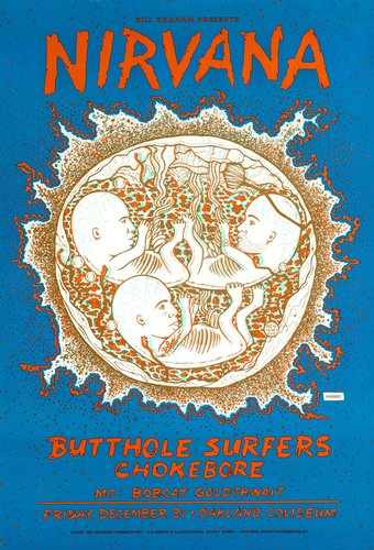 Nirvana at Oakland Coliseum Concert Poster, California, USA, 1993