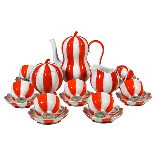 Art Deco Red-White Melon Mocha Service by Josef Hoffmann for