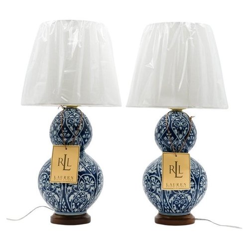 Large Blue and White Ceramic Table Lamps from Ralph Lauren, Set of 2 ...