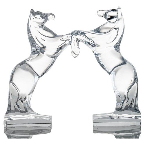 Clear Crystal Glass Rearing Horses Sculptures from Daum, France