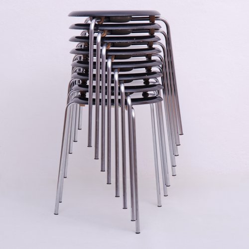 3170 Dot Black Chrome Stool by Arne Jacobsen for Fritz Hansen