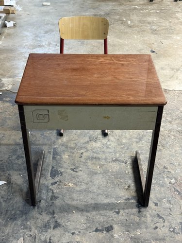 Vintage School Desk with Chair, 1980s, Set of 2 for sale at Pamono
