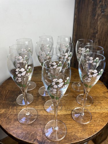 Campo Di Fiori - Set 6 Flute Da Champagne In Vetro Con Fiori - 180 Ml - Lavabili In Lavastoviglie
