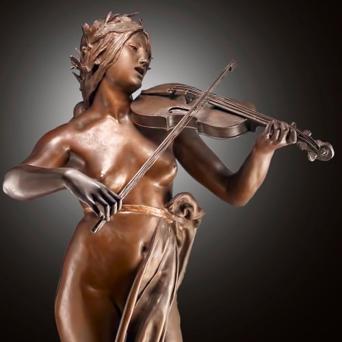 E. Delaplanche, Allegory of Music, 1800s, Bronze for sale at Pamono