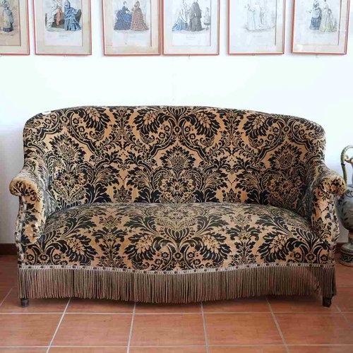 Housses De Canapé Vintage Années 80 – Marron à Fleurs – Frangées – Stock Neuf