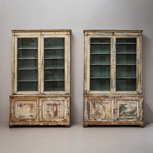 Large Antique Painted Library Cabinets, 1840, Set of 2 for sale at Pamono