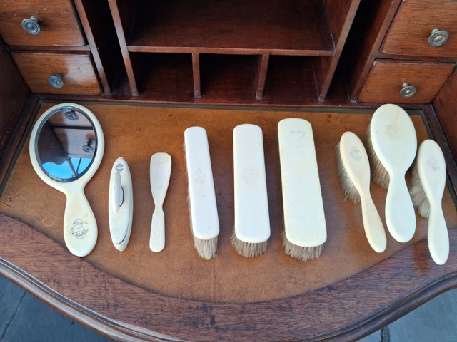 Bakelite Bedroom Set with Monogram with Various Brushes, Nail