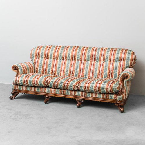 椅子 vintage sofa stripe Vintage Three-Seater Sofa in Multi-Colored Striped Fabric, 1950s