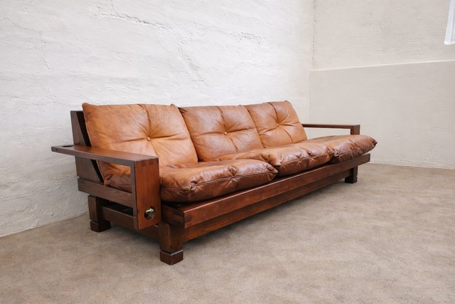Mid-Century Swiss Brutalist Mahogany Lounge Sofa, 1960s-1970s for