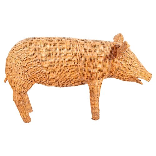 Large Wicker Pig Sculpture by M.Lopez Torres, 1974 for sale at Pamono