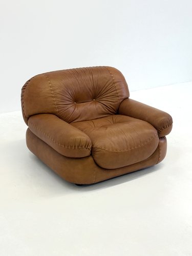 Cognac Brown Leather Sapporo Armchair by Mario Marenco for Mobil