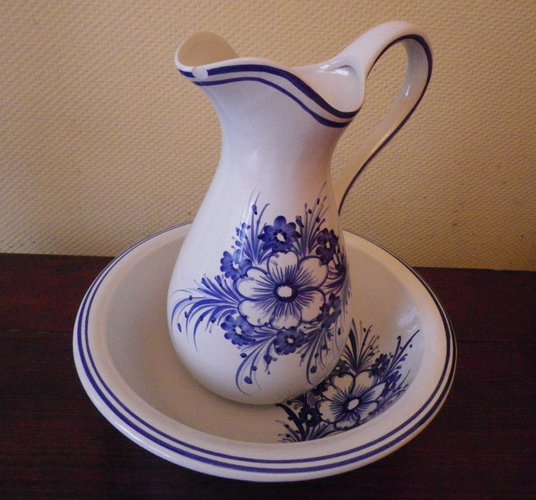 Vintage Wash Pitcher and Basin in Glazed Ceramic, France, 1940s