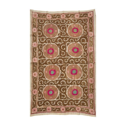 Jet De Lit Ancien Suzani, Broderie Ouzbèke Faite Main, Vintage 191x138 Cm