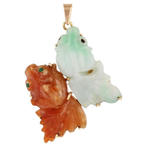 Pendentif-Broche En Jade Et Diamants - Or Blanc 18k - Style Art Déco - Occasion