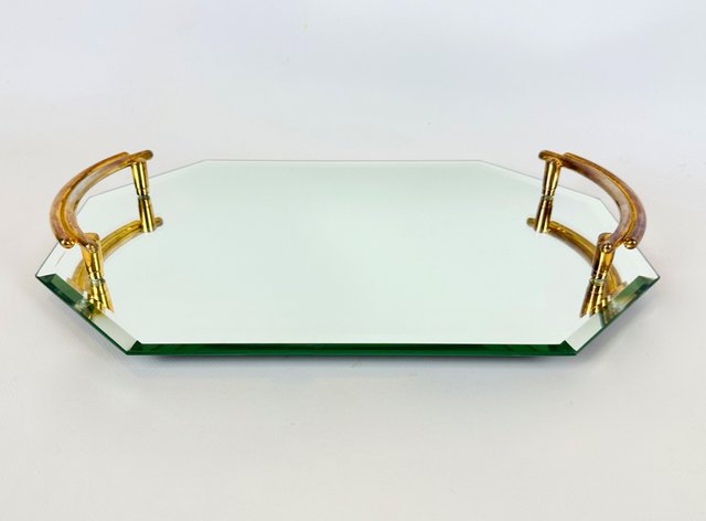 Art Deco Style Gold-Plated Mirrored Glass Serving Tray from Gilde