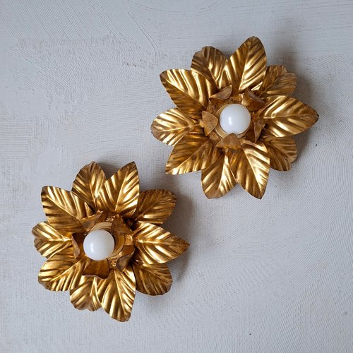 Clips (barrettes) En Métal Doré Avec Cornaline Et Ambre - Style Années 1970, Occasion