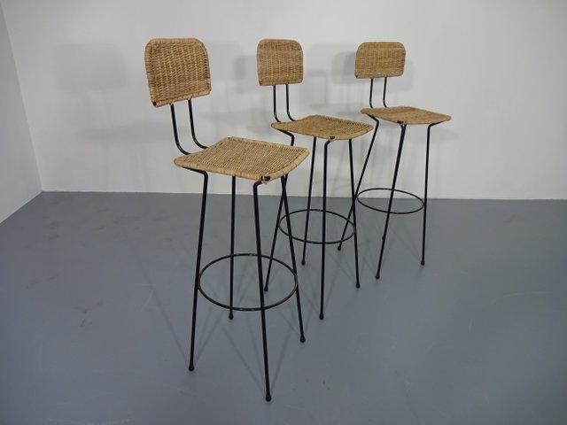 Rattan Bar Stools 1960s Set Of 3 For At Pamono
