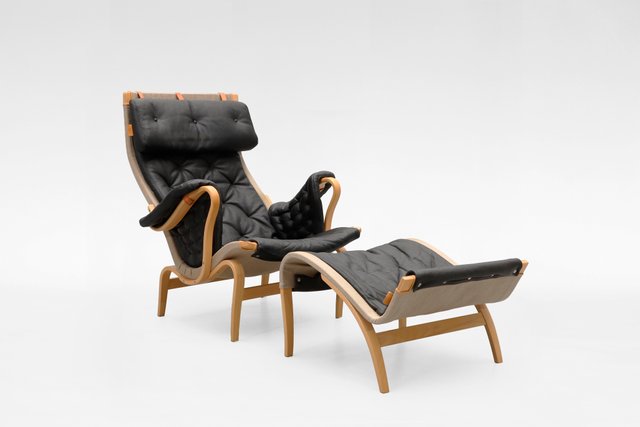 Set of Vintage Pernilla Lounge Chair and Ottoman by Bruno Mathsson