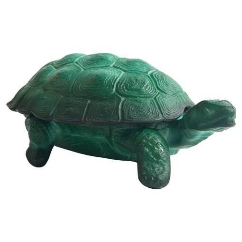 Vintage Green Glass Turtle Trinket Box by Curt Schlevogt