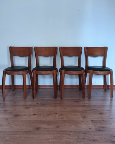 Vintage Art Deco Leather Chairs, 1930s, Set of 4 for sale at Pamono