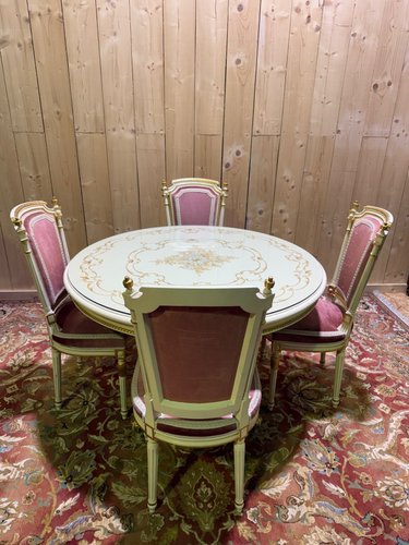 Ensemble Louis XVI Doré – 2 Chaises + Miroir + Table – Style Baroque