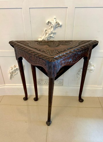 Antique George III Carved Mahogany Folding Corner Table, 1800 for
