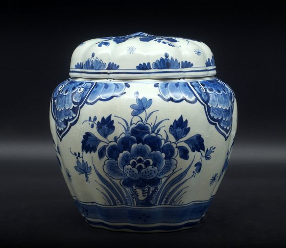 tobacco jar delft Vintage Porcelin Lidded Tobacco Jar with Flowers from Royal Delft, 1928 for  sale at Pamono