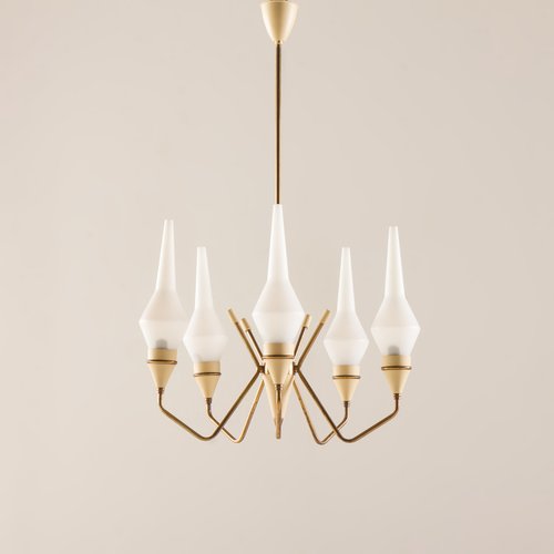 Lustre du milieu du siècle dernier en liton et verre de Fontn rte