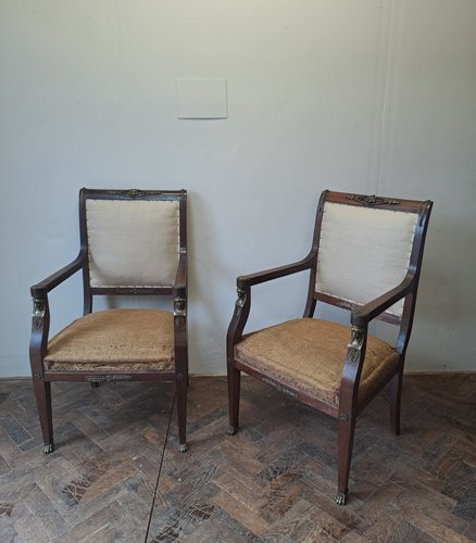 Table et Chaises Style Empire en Noyer, France, 1920s, Set de 8 en