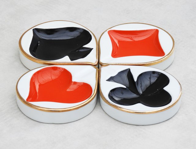 Vintage Porcelain Playing Card Themed Ashrays, 1960s, Set of 4 for