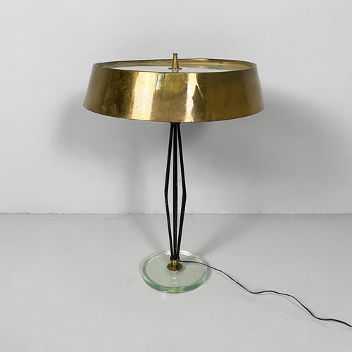 Mid-Century Modern Italian Brass and Glass and Black Metal Mid-Century Modern Italian Brass and Glass and Black Metal