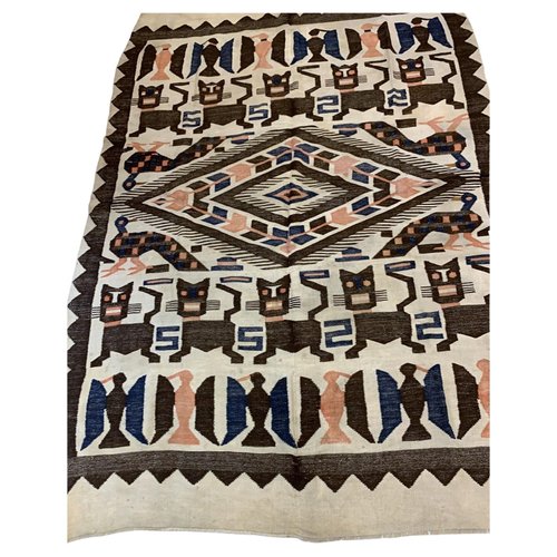 Tapis Kilim Du Milieu Du Siècle Dernier En Laine Turque à Fleurs Noires Et Rouges Tiss%c3%a9 %c3%a0 Plat Par Rug Kilim