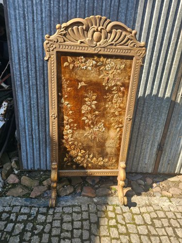 Ensemble D'outils De Cheminée En Laiton Art Nouveau:: écran:: Fer à Repasser Et Seau à Bûches