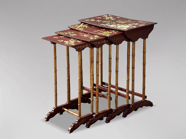 French Floral Painted Nesting Tables, 1880s, Set of 4 for sale at