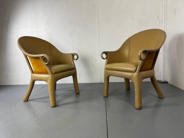 Modernist Tropical Brutalist Leather Chairs from Budji Layug, 1990s ...