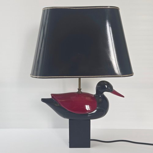 Vintage Italian Duck Table Lamp in Black and Burgundy Lacquered