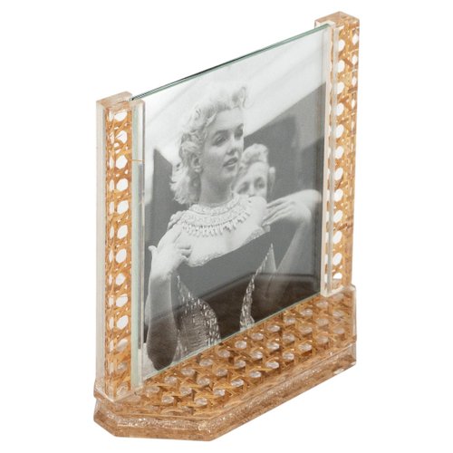 Christian Floyd Ratten Mid-Century Modern Acrylic & Rattan Picture Frame from Christian Dior ...