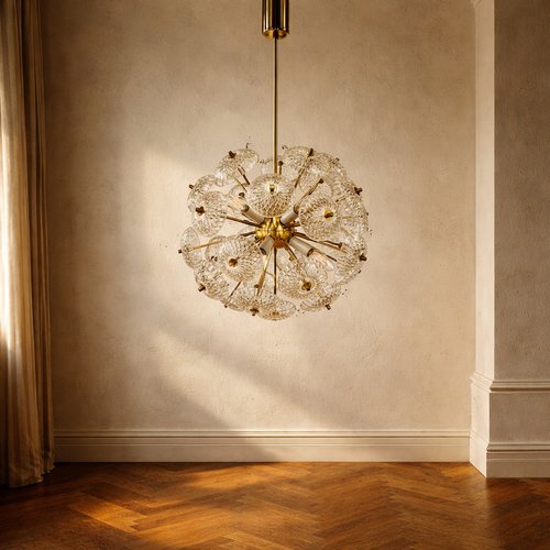 Mid-Century Glass Dandelion Chandelier from Kamenický Šenov