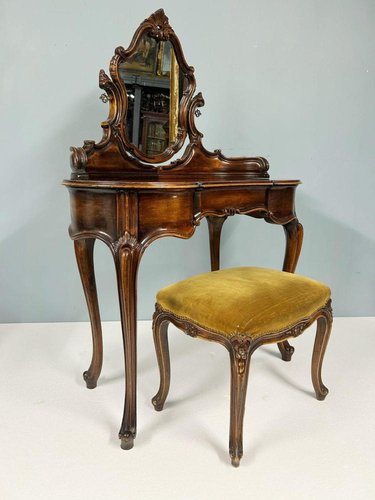 French Louis XV Revival Dressing Table with Mirror and Stool, 1890s, Set of  2 for sale at Pamono