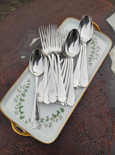 Antique Coquille Tableware for 12 from Christofle, 1900, Set of 24