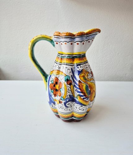Vintage Italian Hand-Painted Majolica Ceramic Jug with