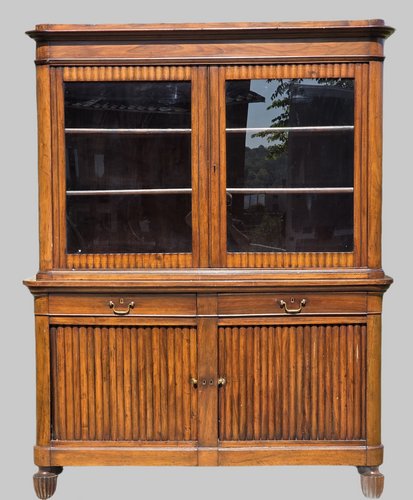 Venetian Charles X Bookcase in Walnut, with Shutter Doors, 19th
