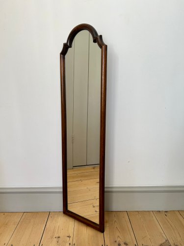 Tall Narrow Antique Wooden Scallop Frame Mirror, France, 1920s for