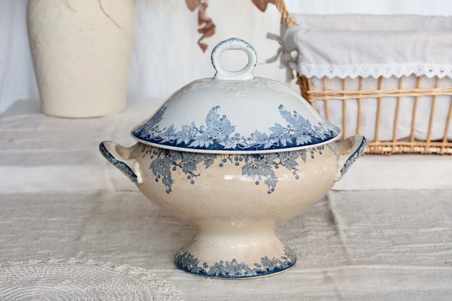 Vintage Ironstone Platane Bleu Soup Tureen from Saint Amand Hamage