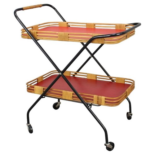 Mid-Century Czechoslovak Folding Bamboo Serving Trolley, 1960s for