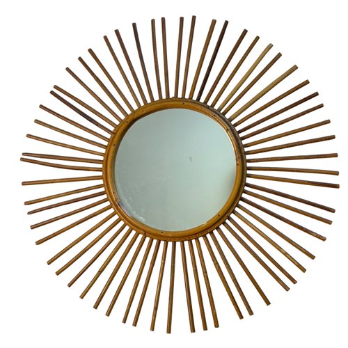 鏡 Vintage Rattern Mirror Large Vintage Rattan Mirror, France, 1960s for sale at Pamono