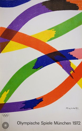 Lithograph Colorful Ribbons Poster attributed to Piero Dorazio for