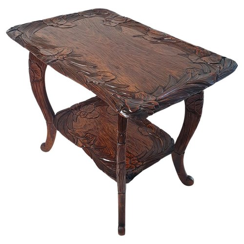 Japanese Art Nouveau Hand-Carved Kamakura Bori Side Table, 1900s